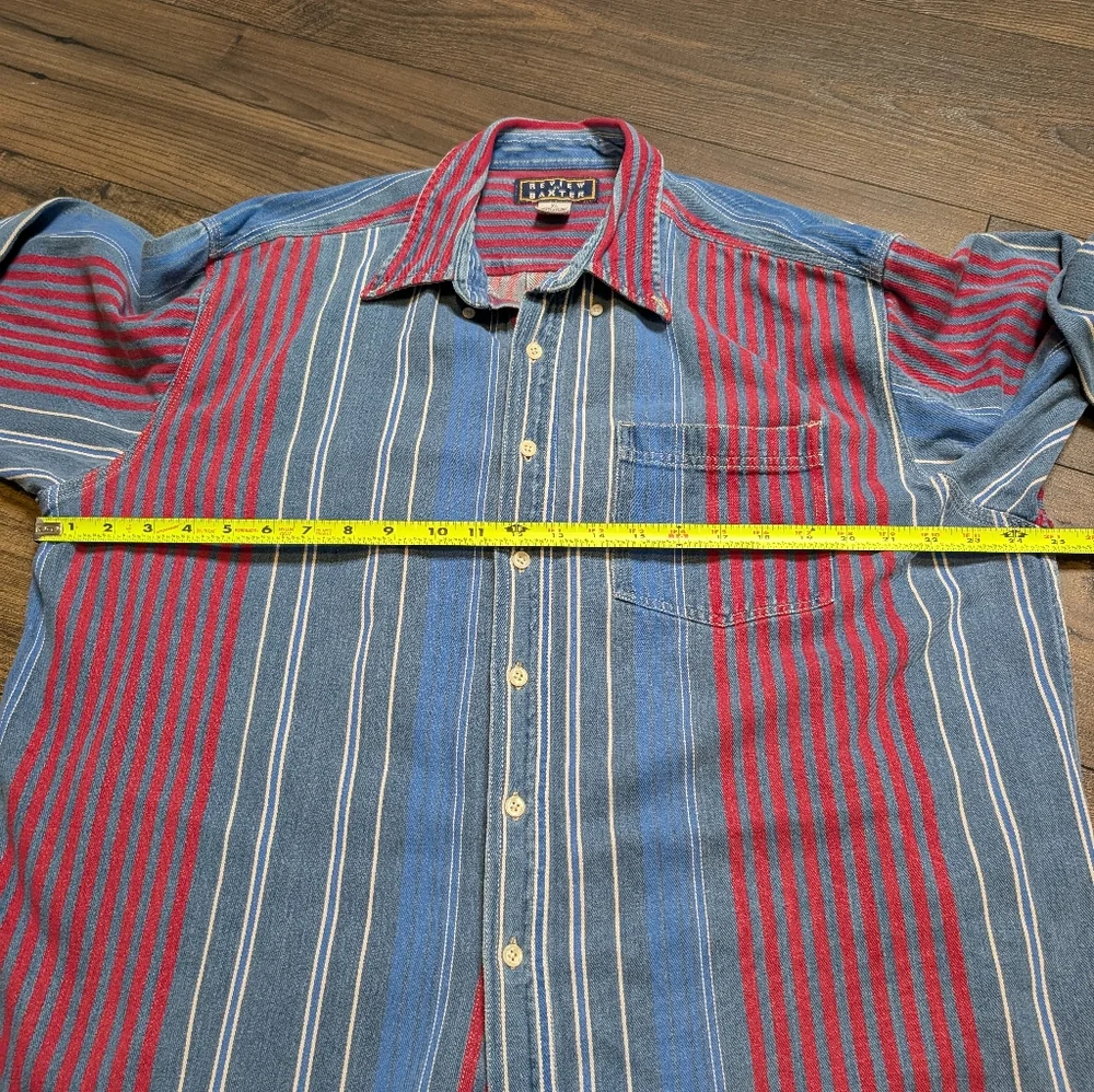 Review By Baxter Vintage Blue Red Cotton Long Sleeve Button Up Size‎ XL